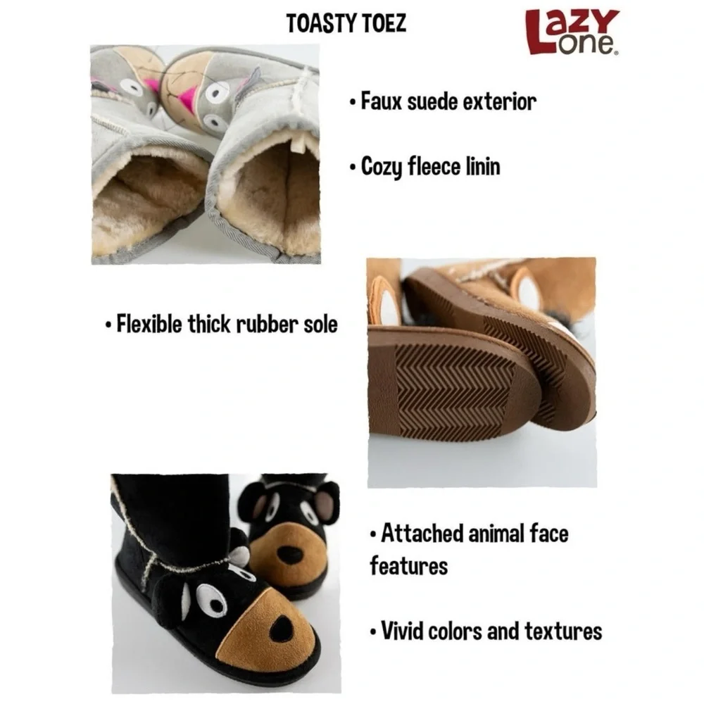 Lazy One Kid's Bear Slipper Boots - Toasty Toez - Fleece Lined - XXS (kids 4-5)
